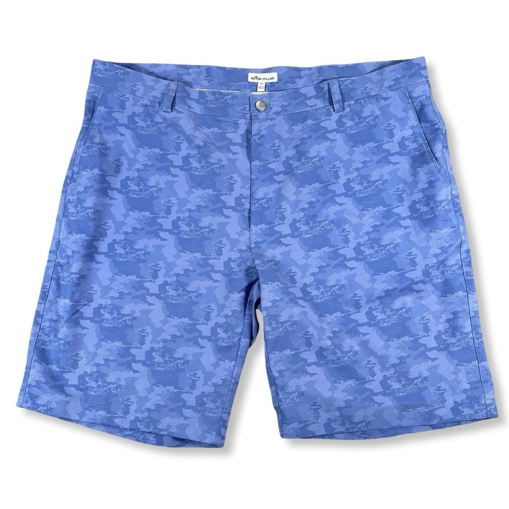 Peter Millar Shackleford Hybrid Shorts Men 42x10 Blue Camo Golf Swim Performance